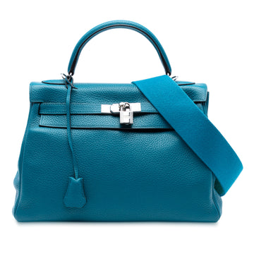 Kelly Handbag Blue Clemence with Palladium Hardware 32