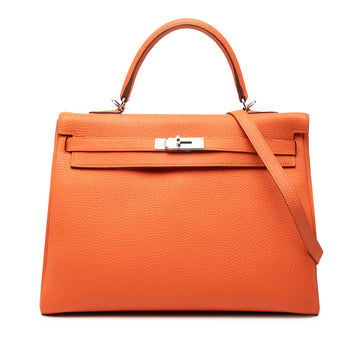 Kelly Handbag Orange Togo with Palladium Hardware 35