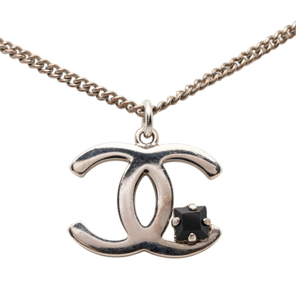 Chanel CC Logo Pendant Necklace Silver-Tone Metal 144100796