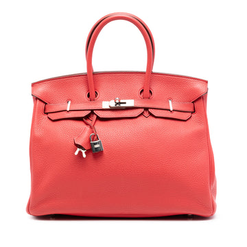 Birkin Handbag Red Clemence with Palladium Hardware 35