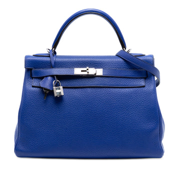 Kelly Handbag Blue Clemence with Palladium Hardware 32