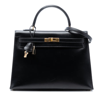 Kelly Handbag Black Box Calf with Gold Hardware 35
