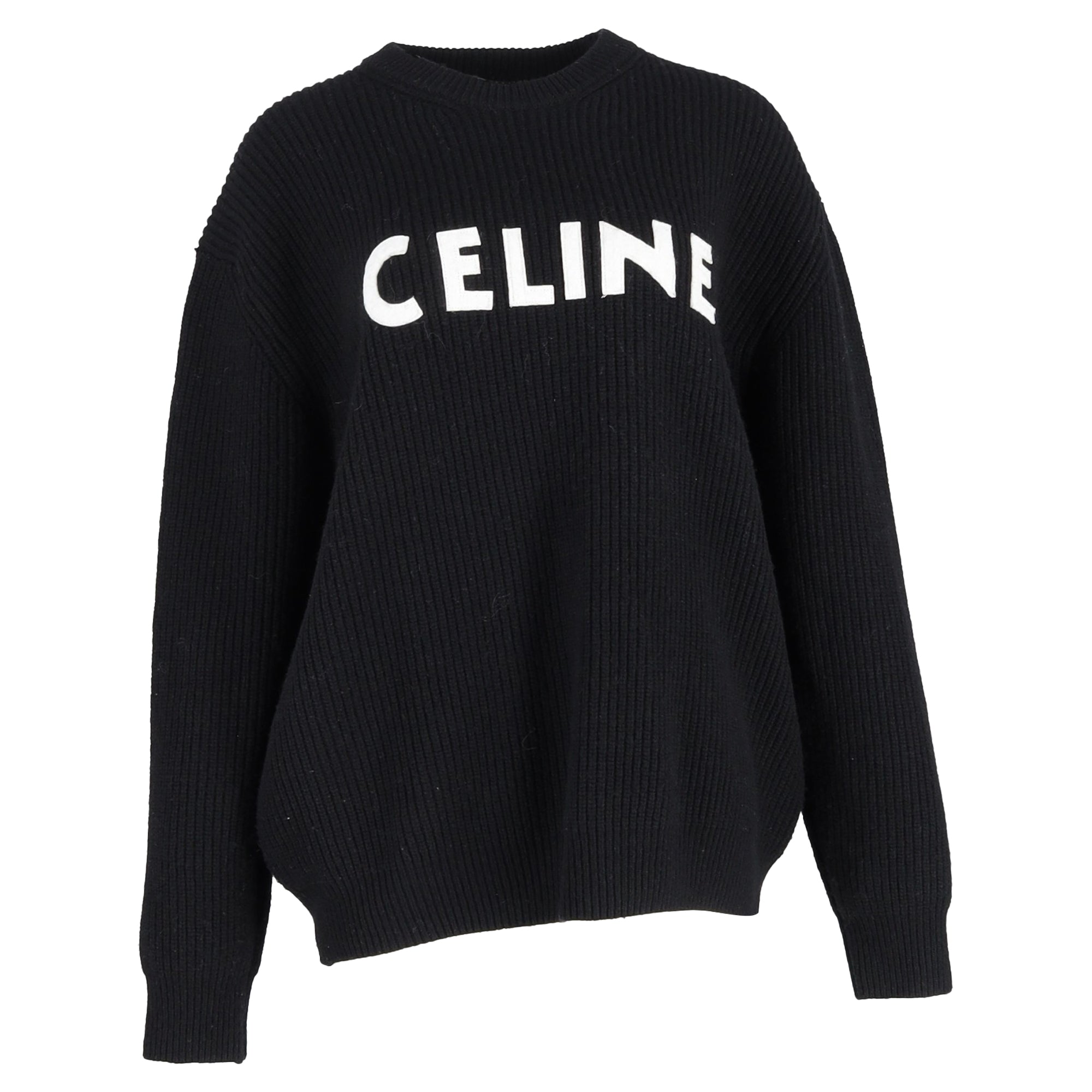 Celine Celine Logo Printed Ribbed-Knit Sweater in Black Wool