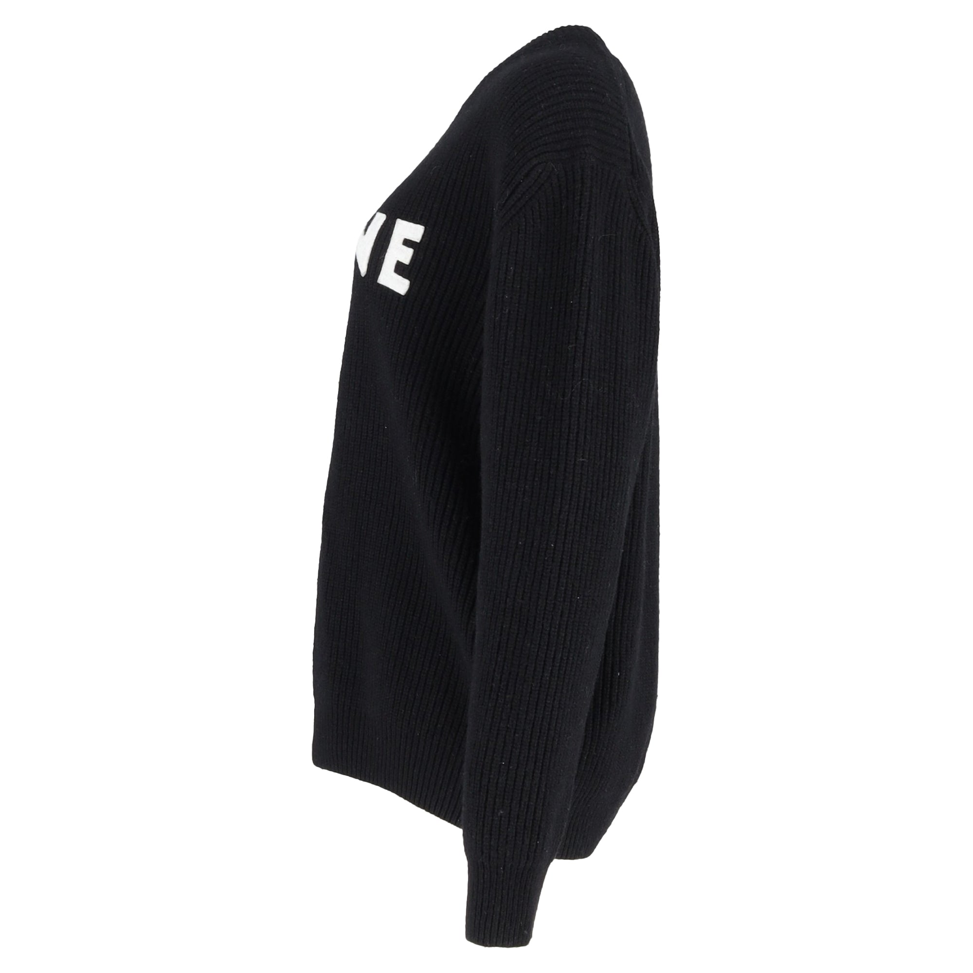 Celine Celine Logo Printed Ribbed-Knit Sweater in Black Wool