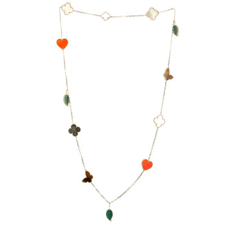 Van Cleef & Arpels Lucky Alhambra 12 Motifs Necklace 18K Yellow Gold with Carnelian, Malachite, Mother of Pearl and Tiger Eye