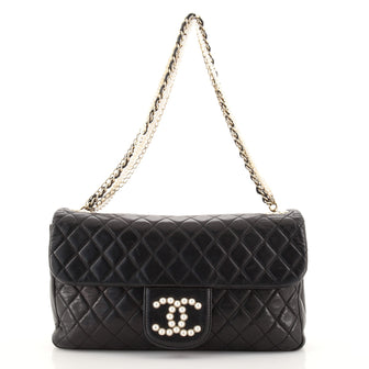 Chanel 2012/13 Black Quilted Lambskin Westminster Pearl Strap CC Flap Bag