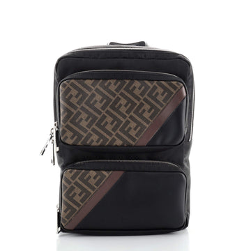 Fendi Double Pocket Backpack Nylon with Zucca Coated Canvas and Leather