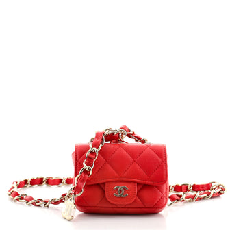 Chanel Classic Flap Charm Chain Belt Bag Quilted Caviar Mini