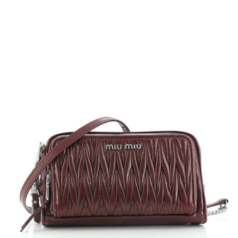 Miu Miu Zip Around Double Pocket Crossbody Bag Matelasse Leather Small