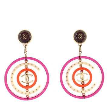 Chanel Vintage Circle CC Drop Hoop Clip-On Earrings Metal with Resin