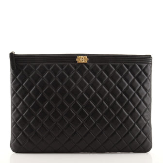 Chanel Boy O Case Clutch Quilted Lambskin Large