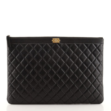Chanel Boy O Case Clutch Quilted Lambskin Large