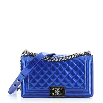 Chanel Boy Flap Bag Quilted Patent Old Medium