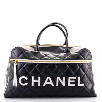 Chanel Vintage Logo Bowler Bag Quilted Lambskin Large