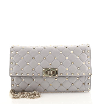 Valentino Rockstud Spike Wallet on Chain Quilted Leather Small