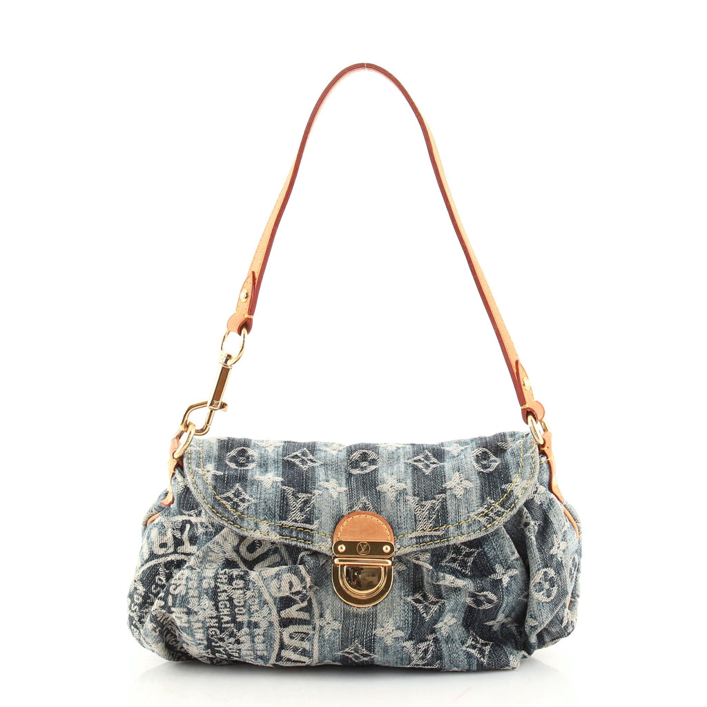 Louis Vuitton Pleaty Raye Handbag Striped Monogram Denim Mini Blue
