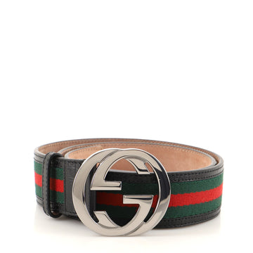 Gucci Interlocking G Web Belt Canvas and Leather Wide