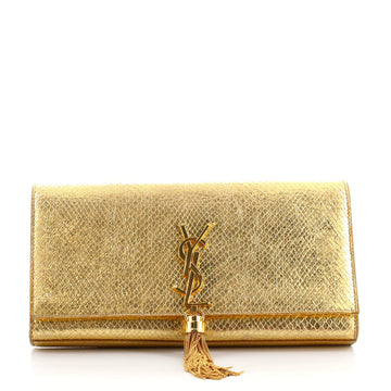 Saint Laurent Classic Monogram Tassel Clutch Snake Embossed Leather Long