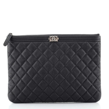 Chanel Boy O Case Clutch Quilted Caviar Medium