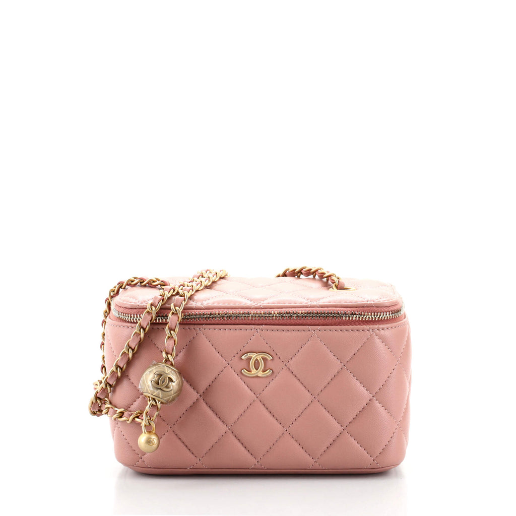 Chanel Pink Lambskin Leather Coco Pearl Crush Mini Vanity Case