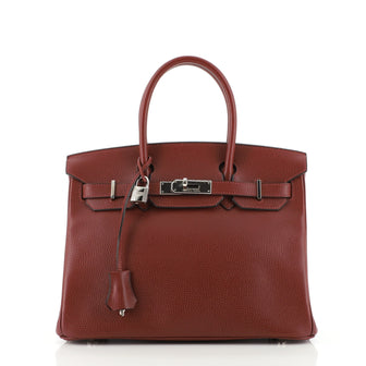 Hermes Birkin Handbag Red Vache Liegee with Palladium Hardware 30