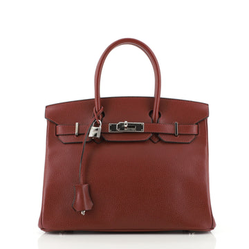 Hermes Birkin Handbag Red Vache Liegee with Palladium Hardware 30