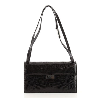 Gucci Vintage Flap Shoulder Bag Crocodile Embossed Leather Small