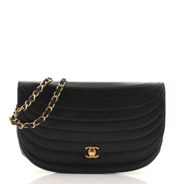 Chanel Vintage Crescent Flap Bag Horizontal Quilted Leather Small