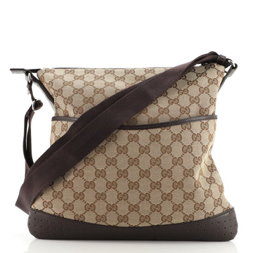 Gucci Zip Messenger Bag GG Canvas with Perforated Leather Medium