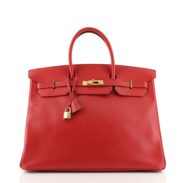Hermes Birkin Handbag Red Ardennes with Gold Hardware 40