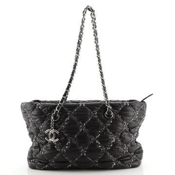 Chanel Tweed on Stitch Zip Tote Quilted Nylon Small