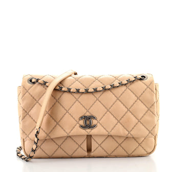 Chanel Classic Stitched CC Bowler Beige Caviar Quilted Leather