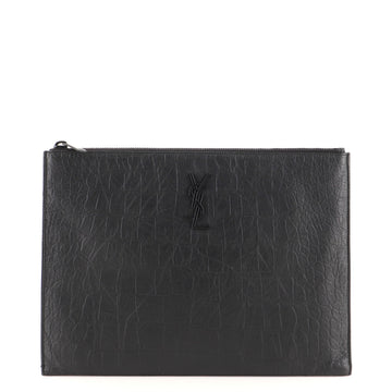 Saint Laurent Classic Monogram Zip Pouch Crocodile Embossed Leather Medium