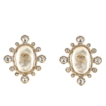 Chanel Oval Framed CC Cluster Clip-On Earrings Metal with Faux Pearls and Crystals