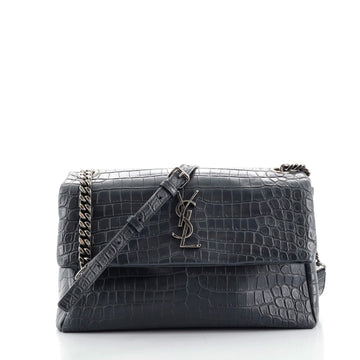 Saint Laurent Sunset Shoulder Bag Crocodile Embossed Leather Medium