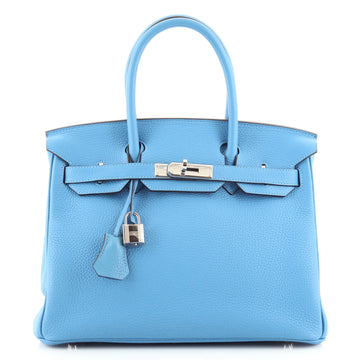 Hermes Birkin Handbag Blue Clemence with Palladium Hardware 30