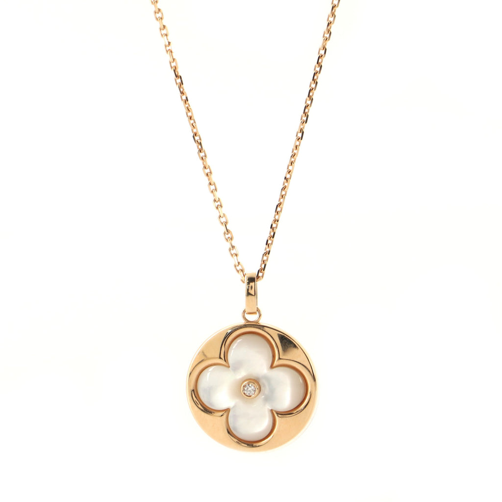 Color Blossom Sun Pendant Necklace 18K Rose Gold and Grey Mother of Pearl
