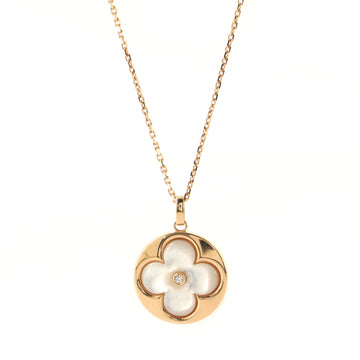 Louis Vuitton Color Blossom Medallion Pendant Necklace 18K Rose Gold with Mother of Pearl and Diamond XL