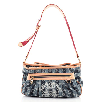 Louis Vuitton Porte Epaule Raye Handbag Striped Monogram Denim MM