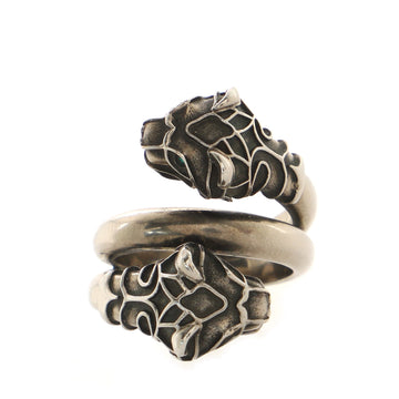 Gucci Double Feline Head Ring Metal with Crystals