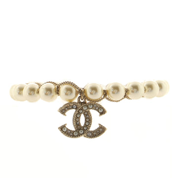 Chanel CC Charm Pearl Bracelet Faux Pearls and Crystal Embellished Metal