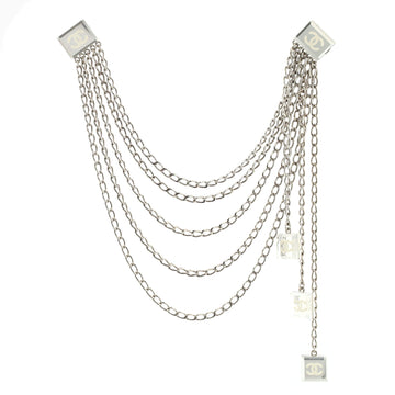 Chanel CC Mirror Charms Multistrand Chain Collar Clip Brooch Metal