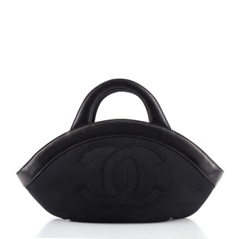 Chanel Vintage CC Camellia Dome Tote Linen with Lambskin Medium