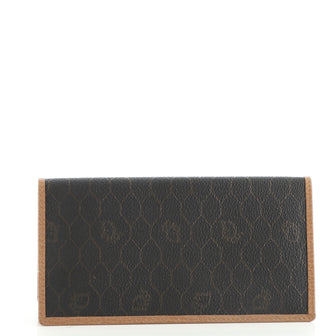 Christian Dior Vintage Honeycomb Flap Wallet Coated Canvas Long