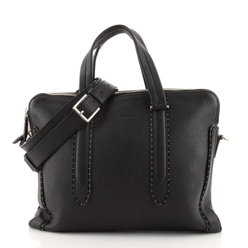 Salvatore Ferragamo Firenze Double Zip Briefcase Studded Leather