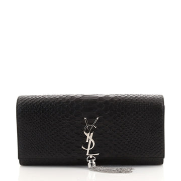 Saint Laurent Classic Monogram Tassel Clutch Snake Embossed Leather Long