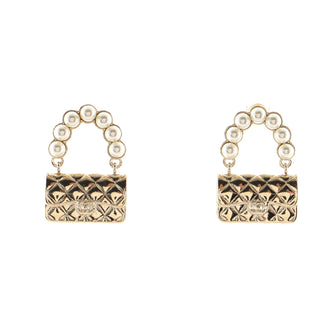 Chanel Flap Bag Stud Earrings Metal and Faux Pearls