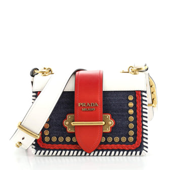 Prada Cahier Crossbody Bag Embellished Denim and Leather Small