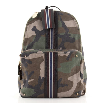 Valentino Camouflage Stripe Backpack Canvas with Leather Large
