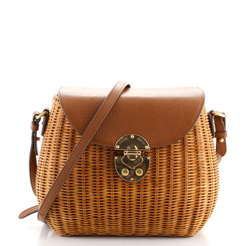 Miu Miu Midollino  Bucket Crossbody Bag Wicker with Leather Small